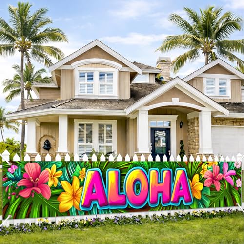 Aloha Hawaiian Banner 79 x 18 Inch - Tropical Luau Party Decoration