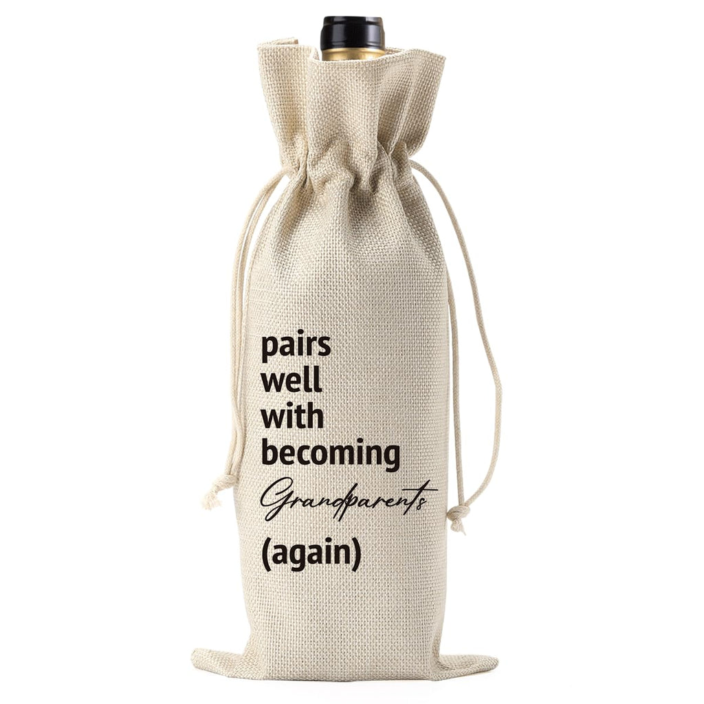 XCVXZCSDAF Pairs Well With Becoming Grandparents Again Pregnancy Announcement Wine Bag Baby Announcement Gifts for Grandparents Grandma Grandpa