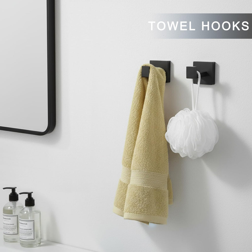 24 Inch Bathroom Hardware Set, 5-Pieces Matte Black Bathroom Accessories Set, Stainless Steel Towel Rack Set, Towel Bar, Towel Hooks, Updated Toilet Paper Holder with Shelf Wall Mounted