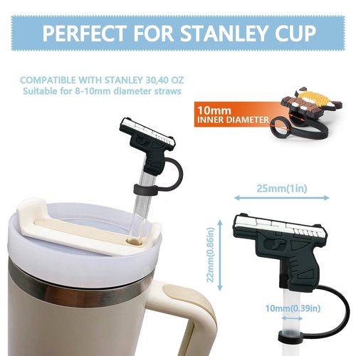 Gun Straw Toppers For Stanley Cups;Gun Straw Covers Cap Toppers Compatible With Stanley 30&40 Oz Tumbler, Reusable & Silicone Tumbler Straws Topper For 0.4 Inch/10 Mm Tips 4 Pcs