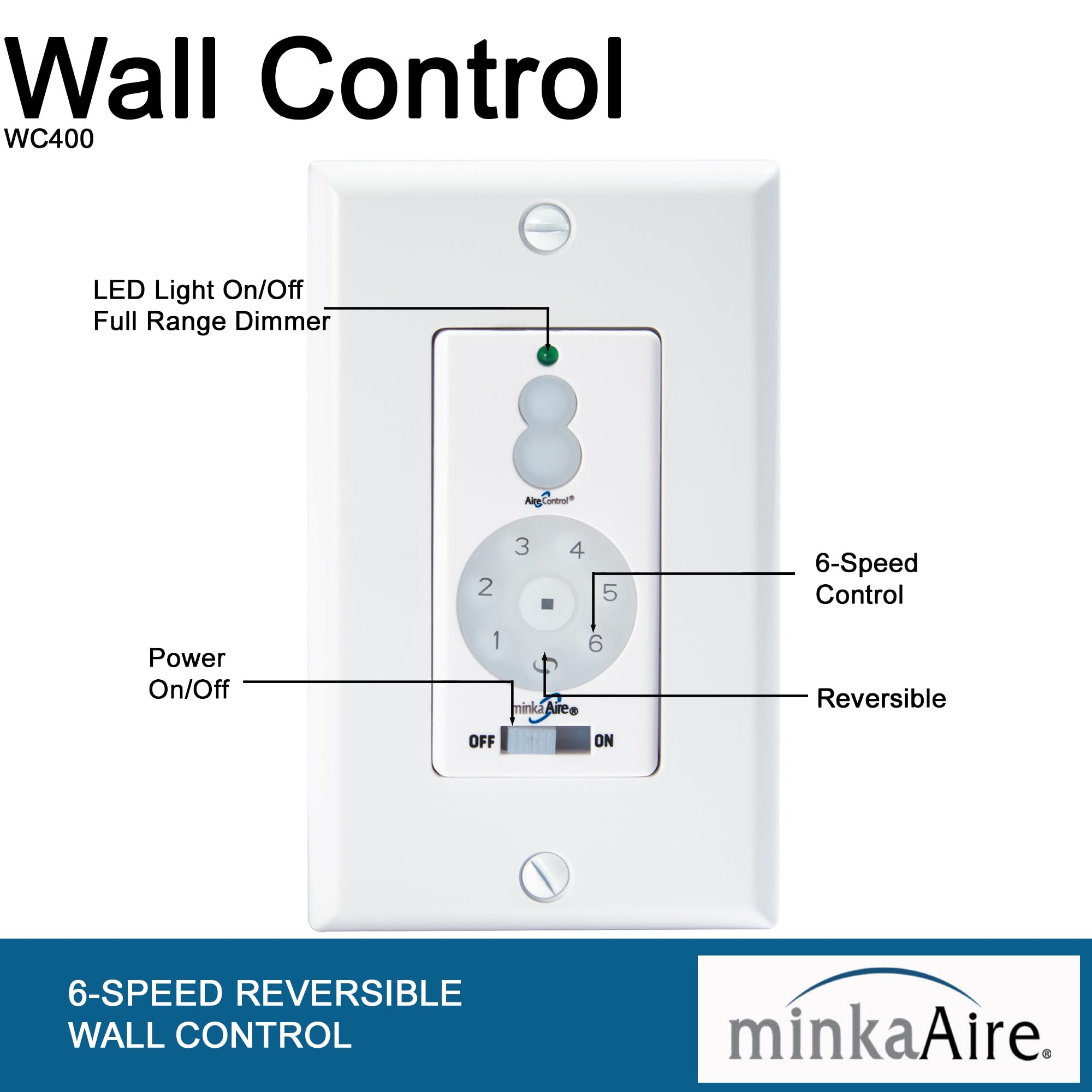 Minka Aire WC400 DC Wall Control or Remote w/Full Function, White