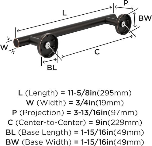 Amerock BH26546ORB | Oil Rubbed Bronze Towel Bar | 9 in (229 mm) Towel Rack | Arrondi | Bathroom Towel Holder | Bathroom Hardware | Bath Accessories