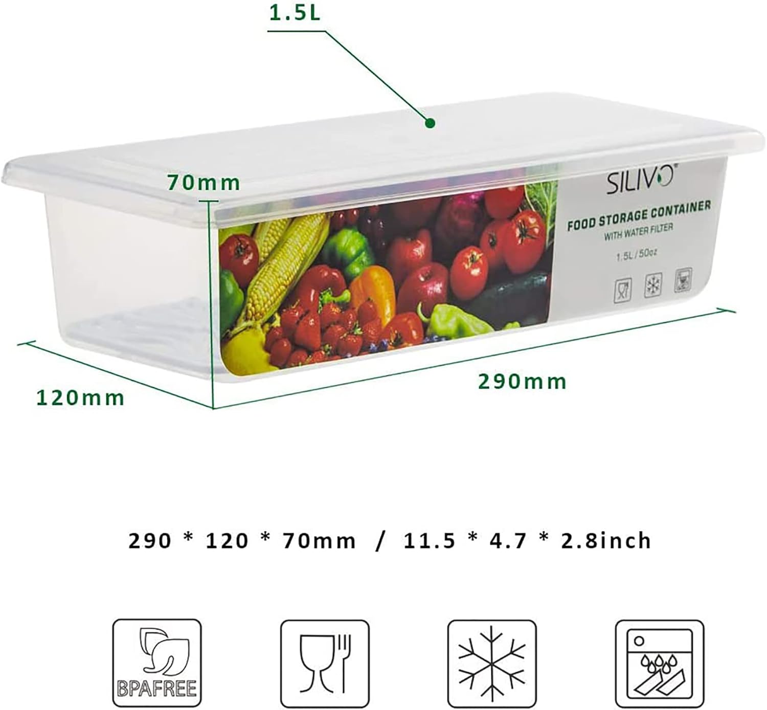 SILIVO Fruit Storage Containers - 1.5L Produce Saver with Removable Drain Tray | 3 Pack for Fresh Fruits & Vegetables