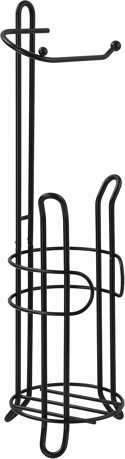 SunnyPoint Freestanding Toilet Paper Holder - Heavy-Duty Steel, Holds 3 Spare Rolls, Black Finish