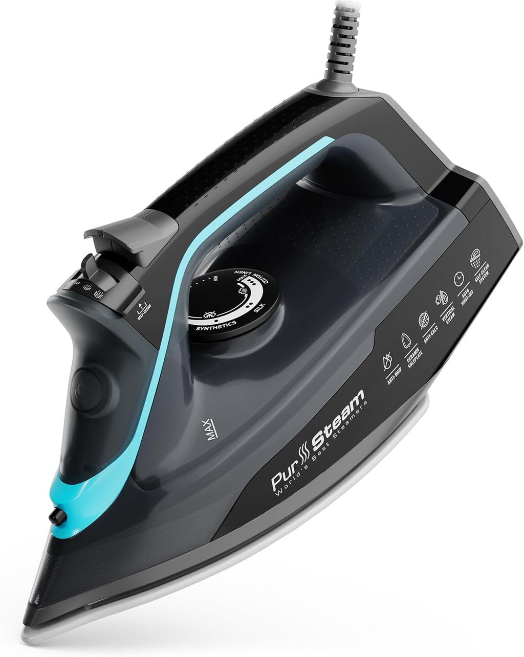Pursteam SteamBurst+ 1750W Steam Iron - Ceramic Soleplate, Adjustable Steam & Self-Cleaning Feature