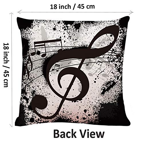 Music Notes Throw Pillow Cover, 18x18 Inch Decorative Linen Case (Ofo-0111)