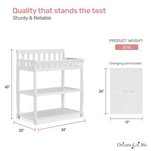Dream On Me Ashton 2-in-1 Changing Table & Nightstand in White – Solid New Zealand Pinewood, Safety Rails, Spacious Storage Shelves & Water-Resistant Changing Pad, Converts to Nightstand