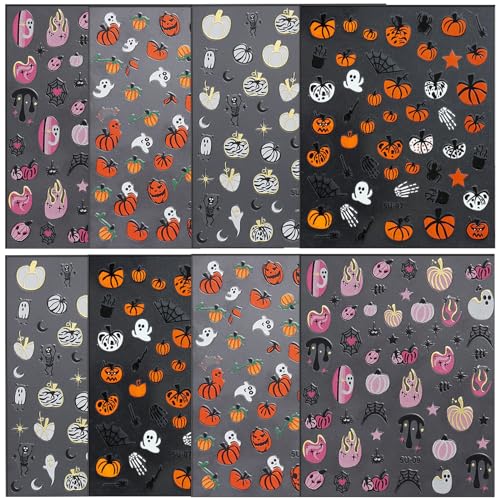 UCCASA 8 Sheets Halloween Nail Stickers 3D Self-Adhesive Decals