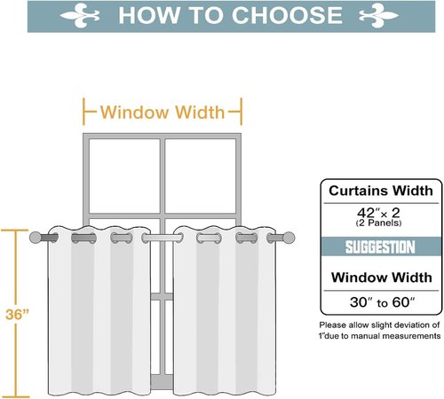 ChrisDowa Small Window Curtains - Grommet Thermal Insulated Room Darkening Panels, Royal Blue, 42 x 36 Inch