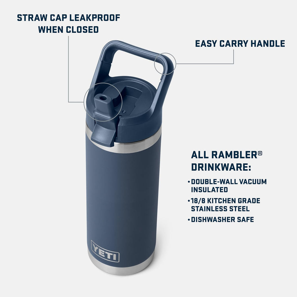 YETI Rambler 18 oz Bottle, Vacuum Insulated, Stainless Steel with Color Matching Straw Cap, Firefly Yellow