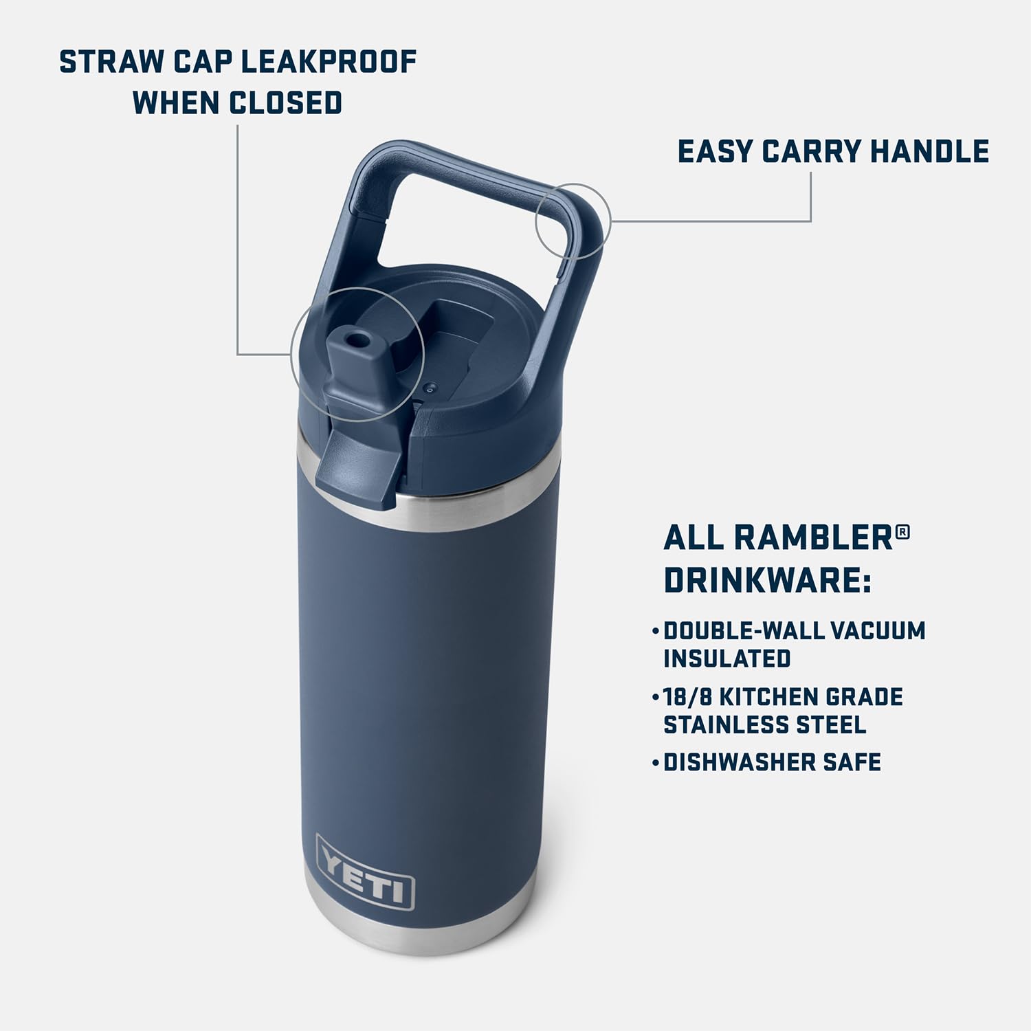 YETI Rambler 18 oz Bottle, Vacuum Insulated, Stainless Steel with Color Matching Straw Cap, Firefly Yellow