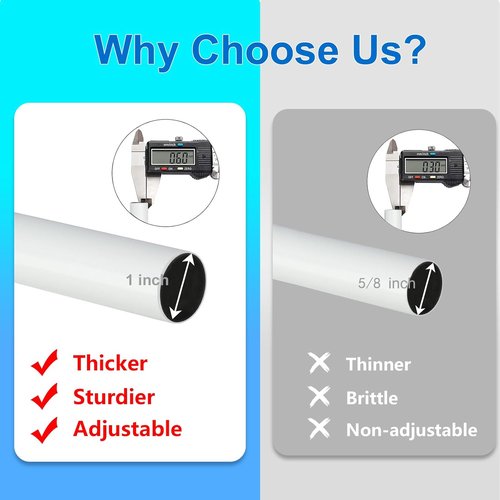 Byondeth Curtain Rods - Adjustable 16 to 120 Inches | 1 Inch Diameter, White with Aluminium End Caps
