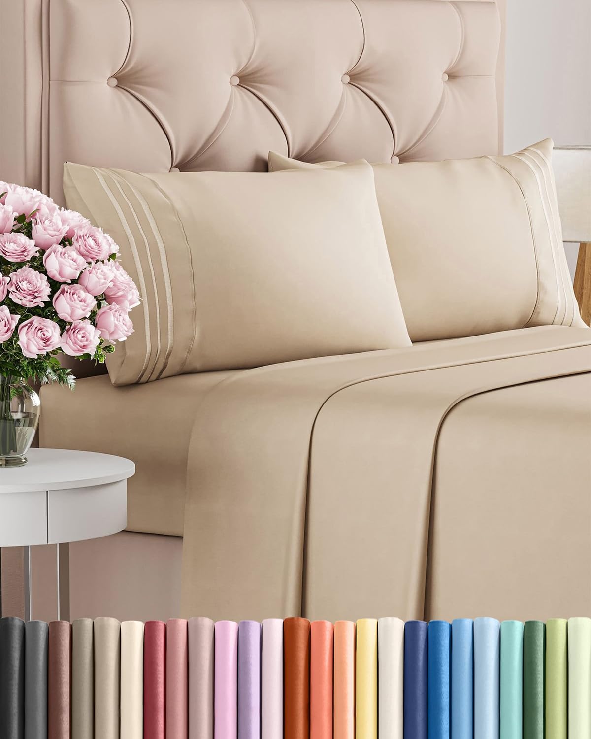 Queen Size Sheet Set by [Brand Name] - Comfy, Breathable & Cooling Luxury Bedding - Deep Pockets, Ultra-Soft, Wrinkle-Free - Oeko-Tex Certified - Cream