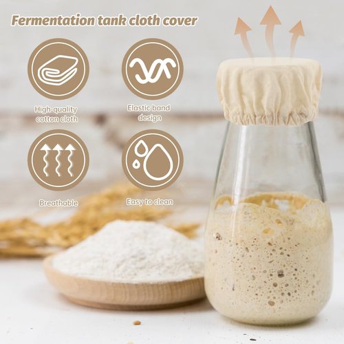 10-Pack Sourdough Starter Jar Cover Cloth with Spatula, Breathable & Reusable Fabric Bread Fermentation Cover for 3-4 Inch Mouth