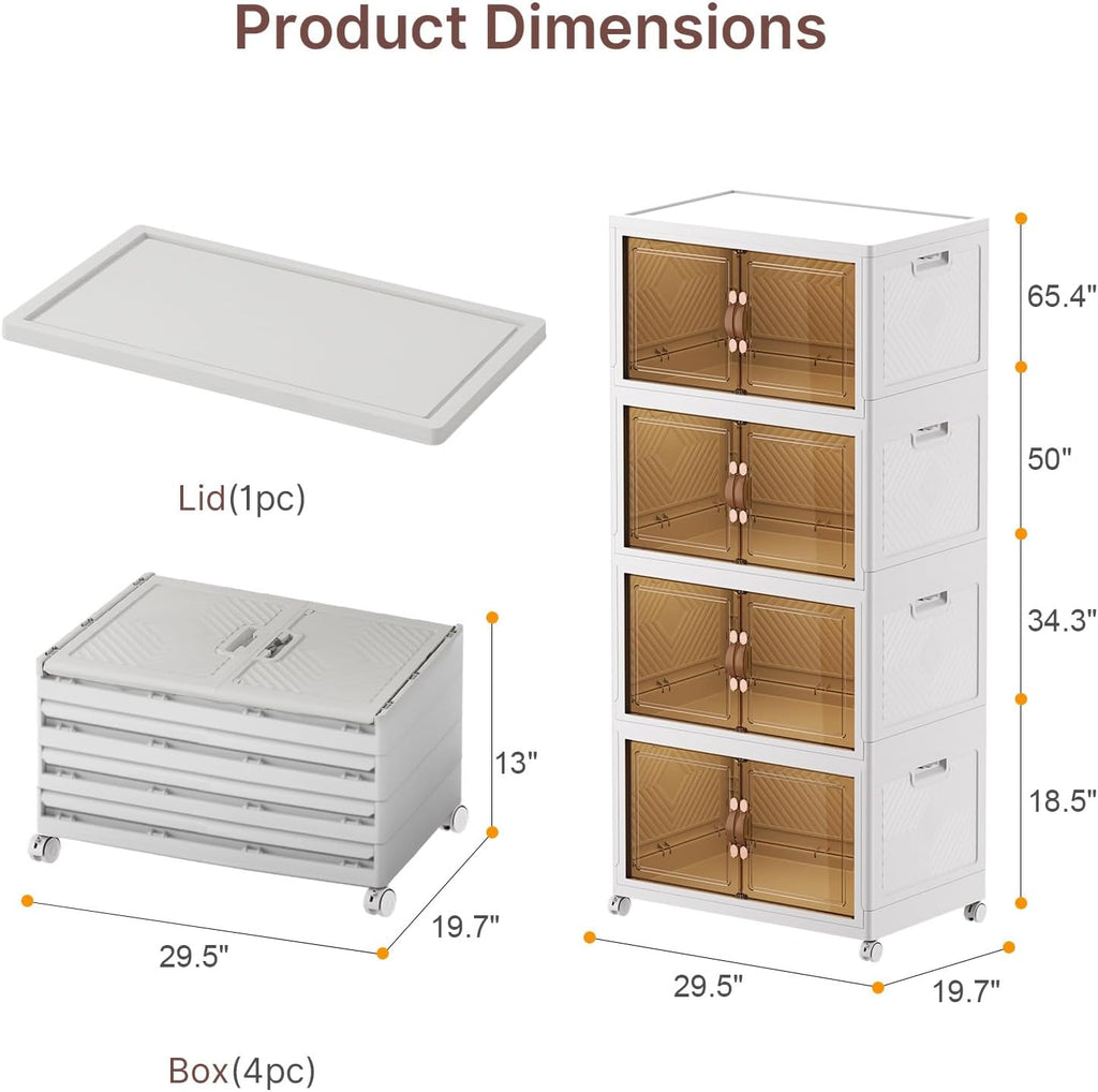 UAMFURI Stackable Storage Bins - Extra Large 720QT Closet Organizers with Lids & Wheels | Collapsible Plastic Drawers for Home & Office