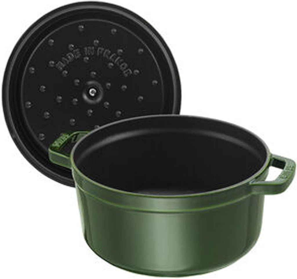 Staub 5.5 Quart Round Cocotte - Elegant Basil Color for Perfect Cooking and Serving