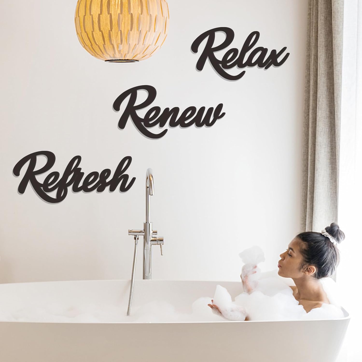 Skiennix Wooden Bathroom Decor - Relax Renew Refresh Sign | Large Black Design - Perfect for Home