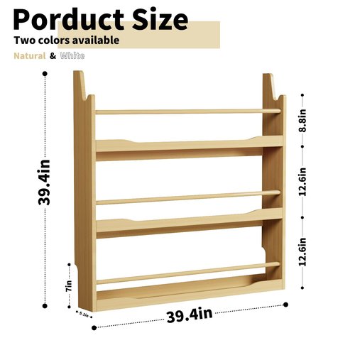 Lkeiyay Kids Bookshelf,3 Tier Wall Mount Kids Book Shelf,Space-Saving Wall Mount Narrow Bookshelf(Natural)