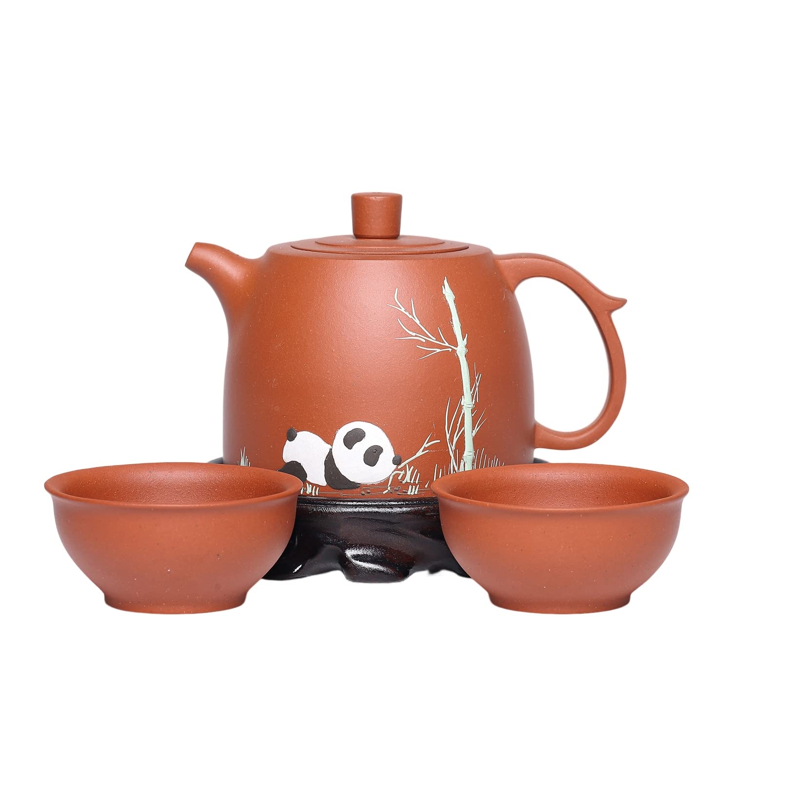 SILINE Panda Zisha Tea Pot 9 Oz with 2 Cups,Genuine Yixing Clay Teapot,Brew Infuse Kung Fu Tea Maker Set (Cute Panda Set)