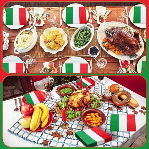 Italian Flag Paper Napkins - 6.5 Inch Red White Green Bulk Set of 50
