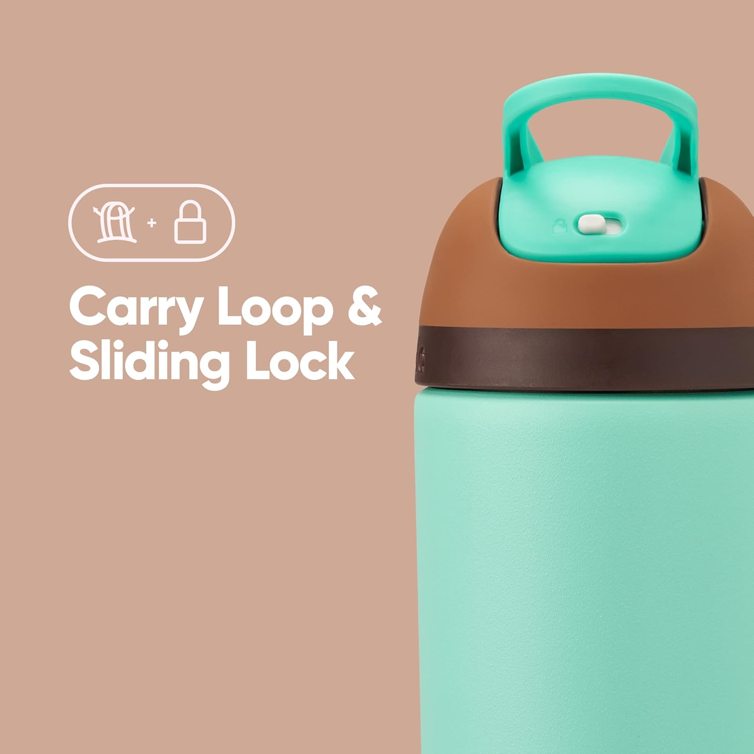 Owala Kids Insulated Stainless-Steel Water Bottle - 14-Ounce with Straw & Locking Lid, Brown/Teal