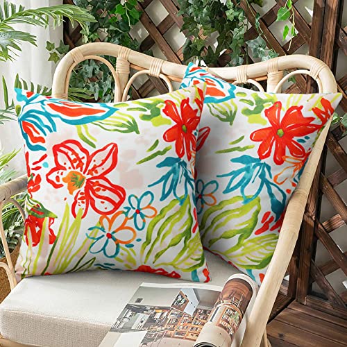 Merrycolor Pack of 2 Floral Outdoor Pillow Covers 18x18 Waterproof