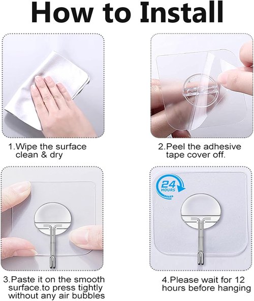 JINSHUNFA Heavy-Duty Adhesive Wall Hooks - 13LB No Drill Waterproof Hooks | 8 Pack for Bathroom & Kitchen
