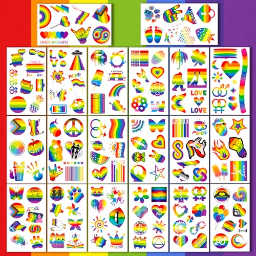Pride Temporary Tattoos - 20 Sheets LGBT Rainbow Stickers for Adults