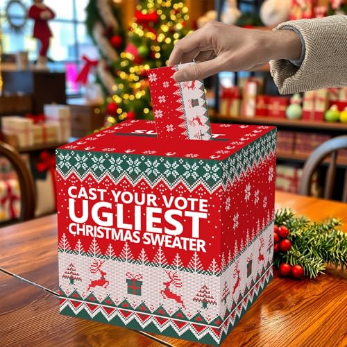 Christmas Ugly Sweater Contest Ballot Box Set with 50 Cards