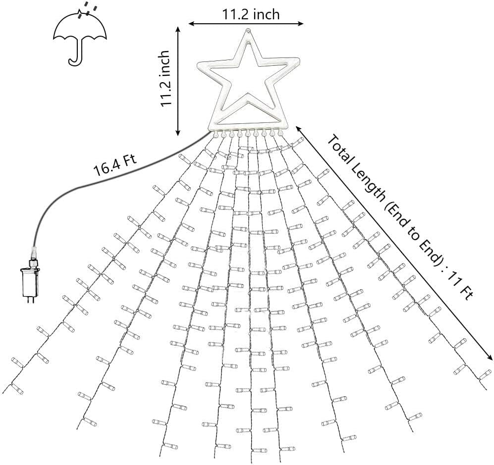 Skiennix Christmas Star String Lights - 320 LEDs Waterproof Fairy Lights with 13" Topper Star for Outdoor Decor