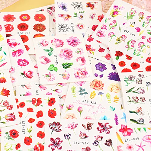 24 Sheets Floral Nail Art Stickers Water Transfer Decals Butterfly Leaf