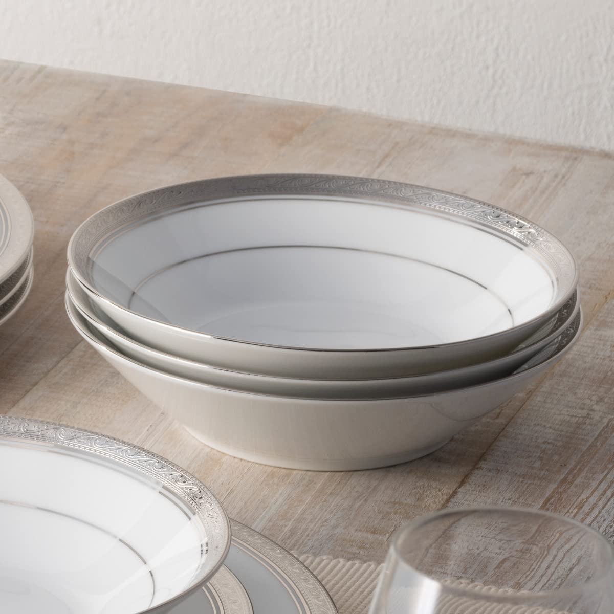 Noritake Crestwood Platinum Set of 4 Soup Bowls, 7.5", 12 oz.
