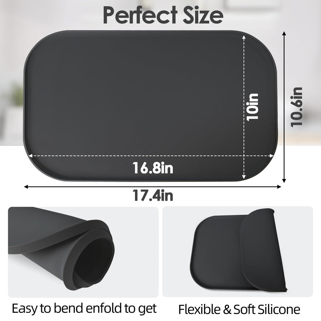 TOHONFOO Silicone Coffee Maker Mat with Lip, 17.4'' x 10.6'' Heavy Duty Coffee Maker Mat for Countertops, Coffee Tray Fit Under Coffee Machine Appliance Automatic Machines Espresso Accessory, Black