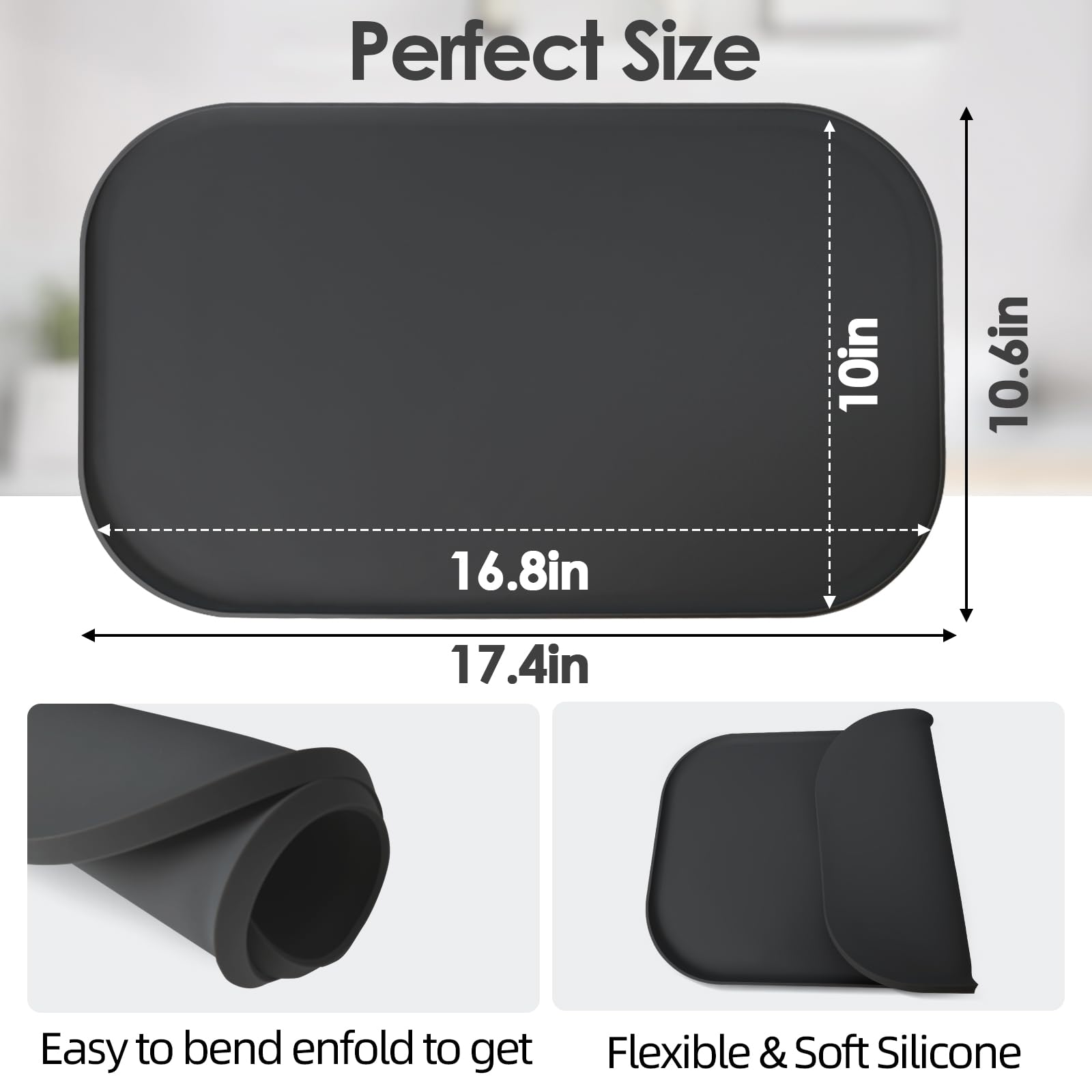 TOHONFOO Silicone Coffee Maker Mat with Lip, 17.4'' x 10.6'' Heavy Duty Coffee Maker Mat for Countertops, Coffee Tray Fit Under Coffee Machine Appliance Automatic Machines Espresso Accessory, Black