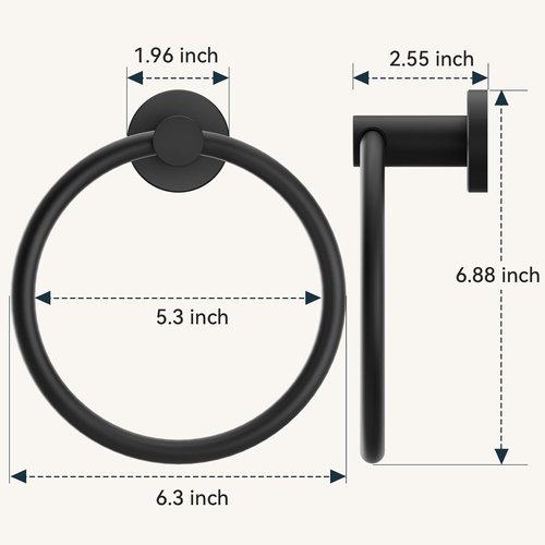 FORIOUS Towel Ring - Modern SUS304 Stainless Steel Hand Towel Holder | Matte Black, Wall-Mounted Design for Bathroom & Kitchen