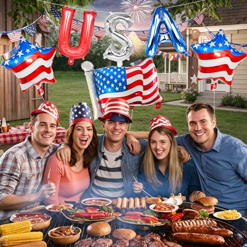 USA Letter Balloons Set - 28" American Flag & 18" Star Mylar Balloons