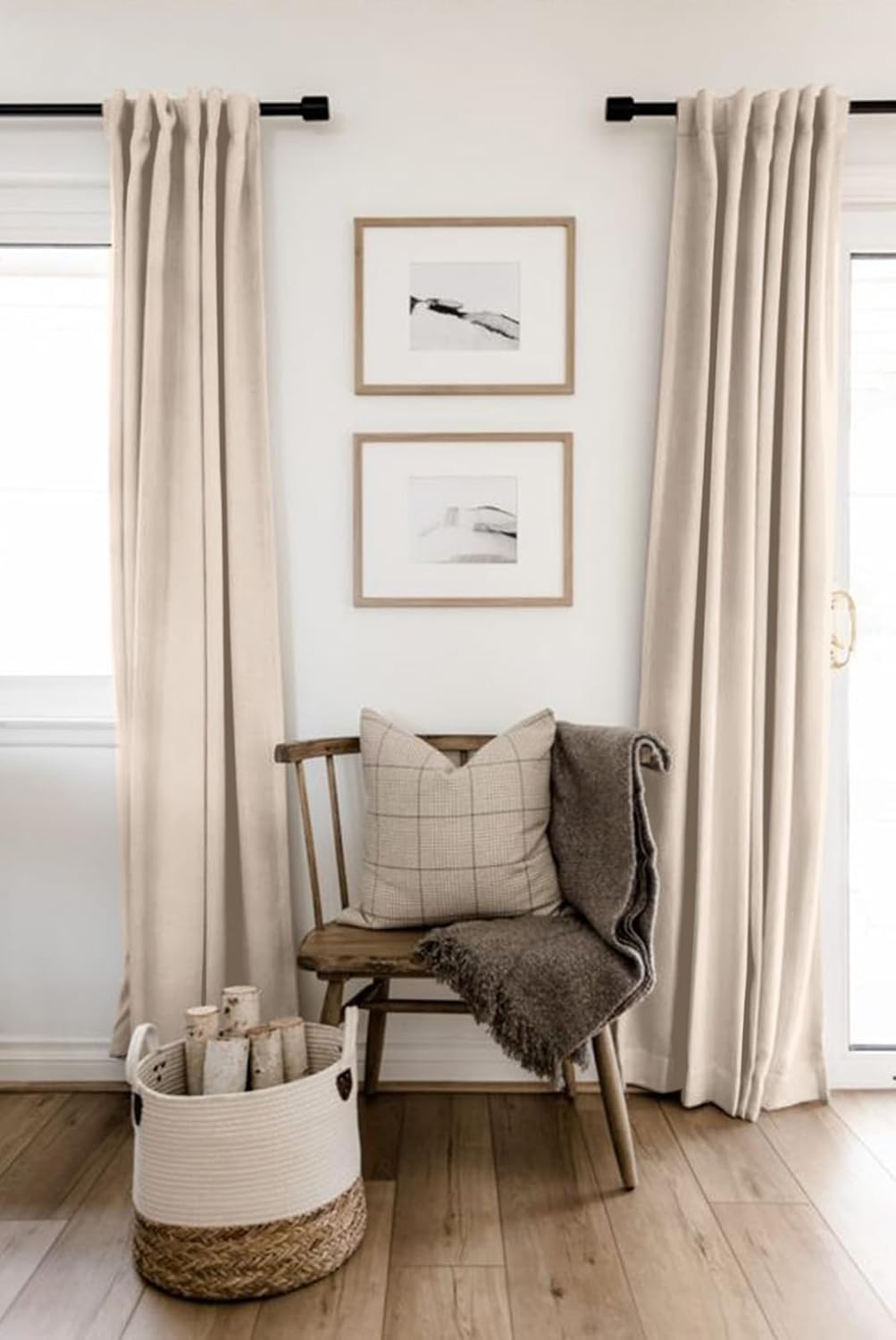Skiennix 100% Blackout Linen Curtains - Thermal Insulated Drapes for Bedroom | 50" W x 72" L, Beach Sand - 2 Panels Set