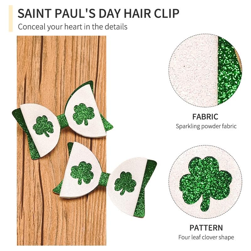 St. Patrick's Day Glitter Shamrock Hair Bows - 2 Pack Green Clover Alligator Clips