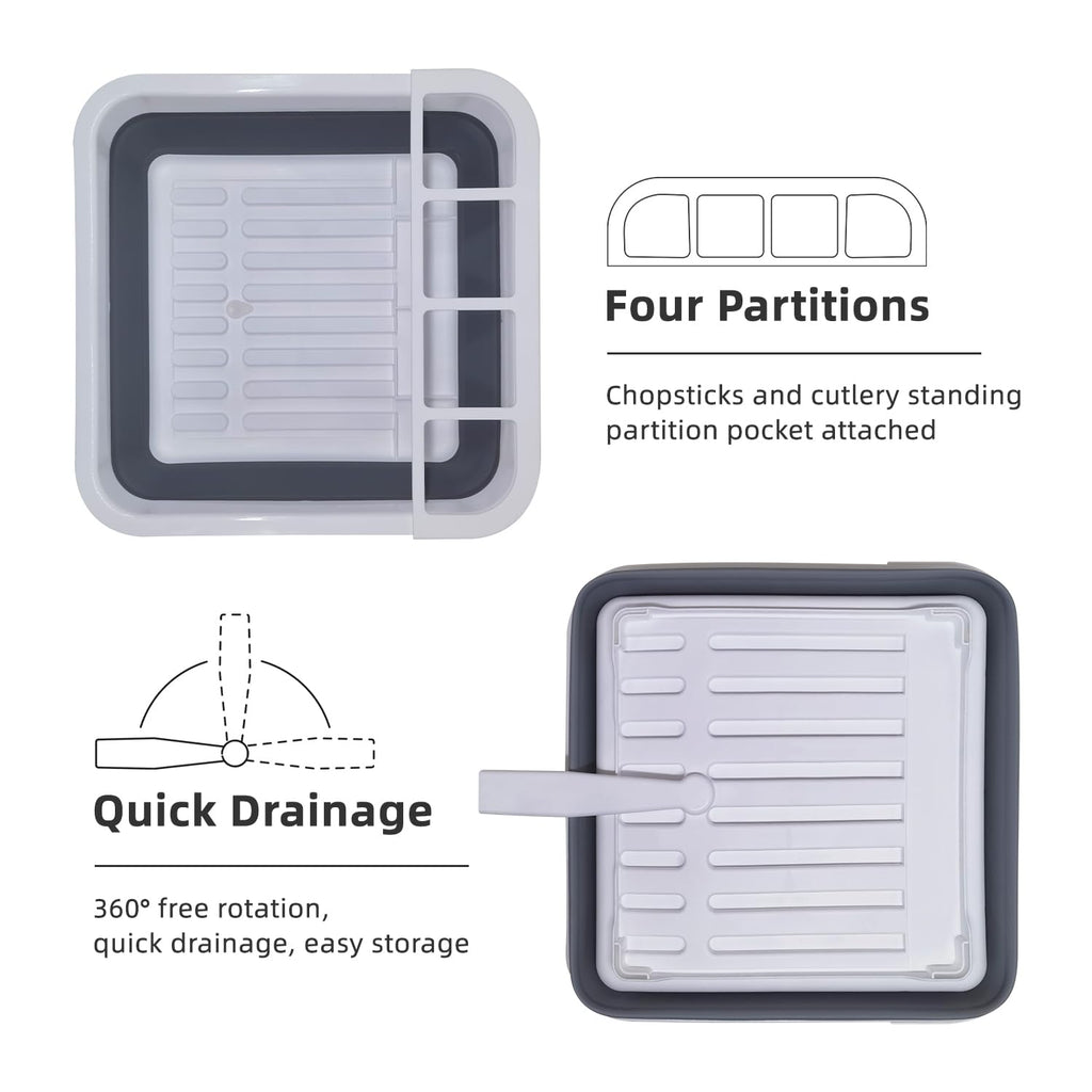 THANSTAR Collapsible Dish Drying Rack for RV Campers Portable Dinnerware Drainer Organizer for Kitchen Travel Trailer