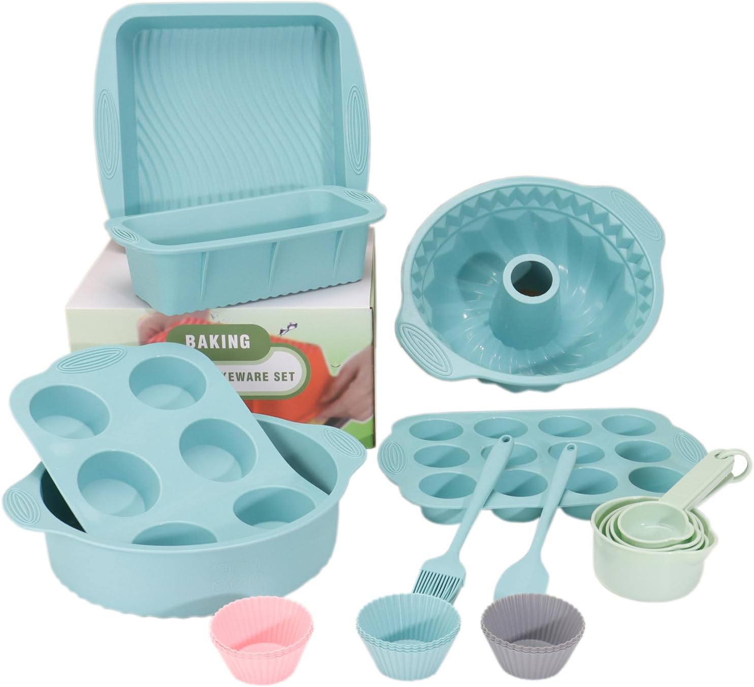 Skiennix 25 PCS Silicone Baking Pans Set - Nonstick Bakeware with Round/Square Cake Pans & Muffin Cups