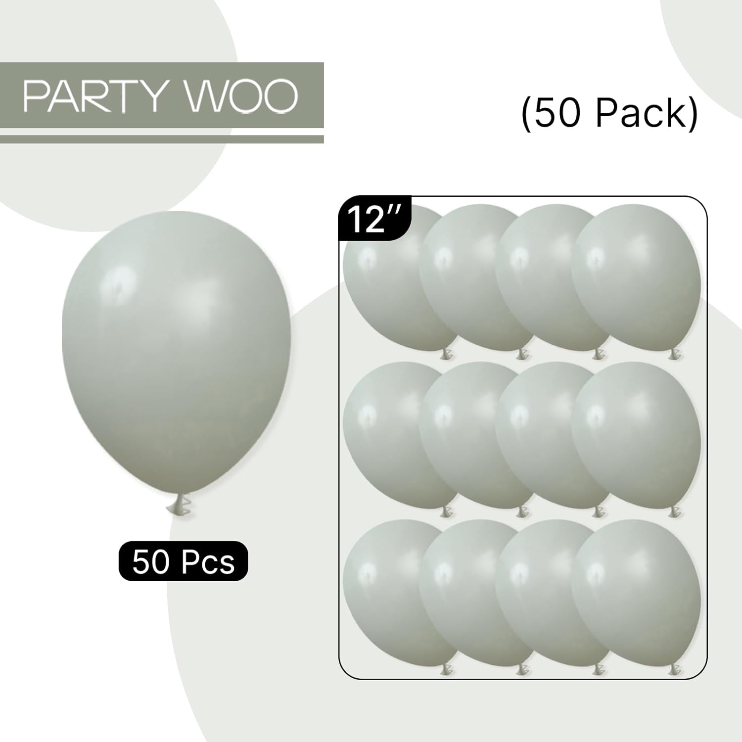 PartyWoo Dusty Green Balloons - 50pcs 12 Inch Sage Olive Eucalyptus Latex for Baby Shower & Wedding Decor