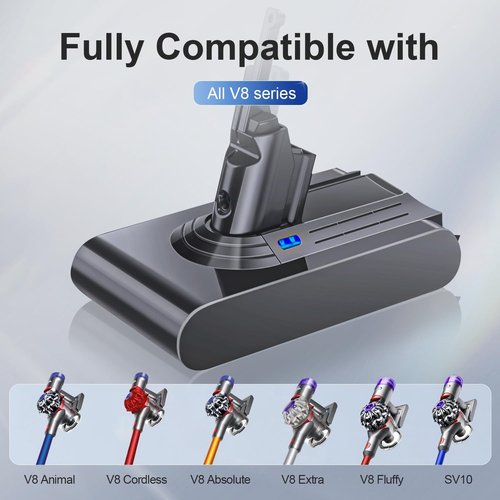 Dyson V8 Battery Replacement - 21.6V 8000mAh Compatible with V8 Animal/Absolute/Motorhead | Includes Filters & Cleaning Brush