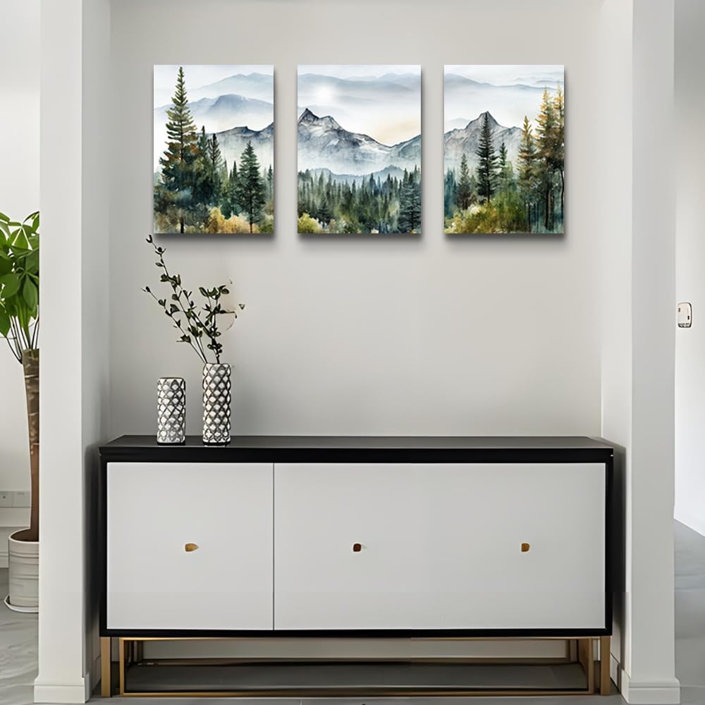 MHARTK66 Wall Art - Modern Abstract Mountain Forest Landscapes - 3 Piece Framed Canvas Prints for Living Room & Office Decor