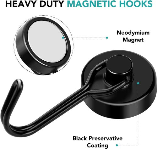 DIYMAG Magnetic Hooks - 80LBS Heavy Duty Strong Magnetics | 8-Pack for Home, Kitchen & Office