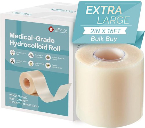 LIFARA Hydrocolloid Roll - Ultra Absorbent Waterproof Bandages for Wound Care | Cut-to-Size (2in x 16ft)