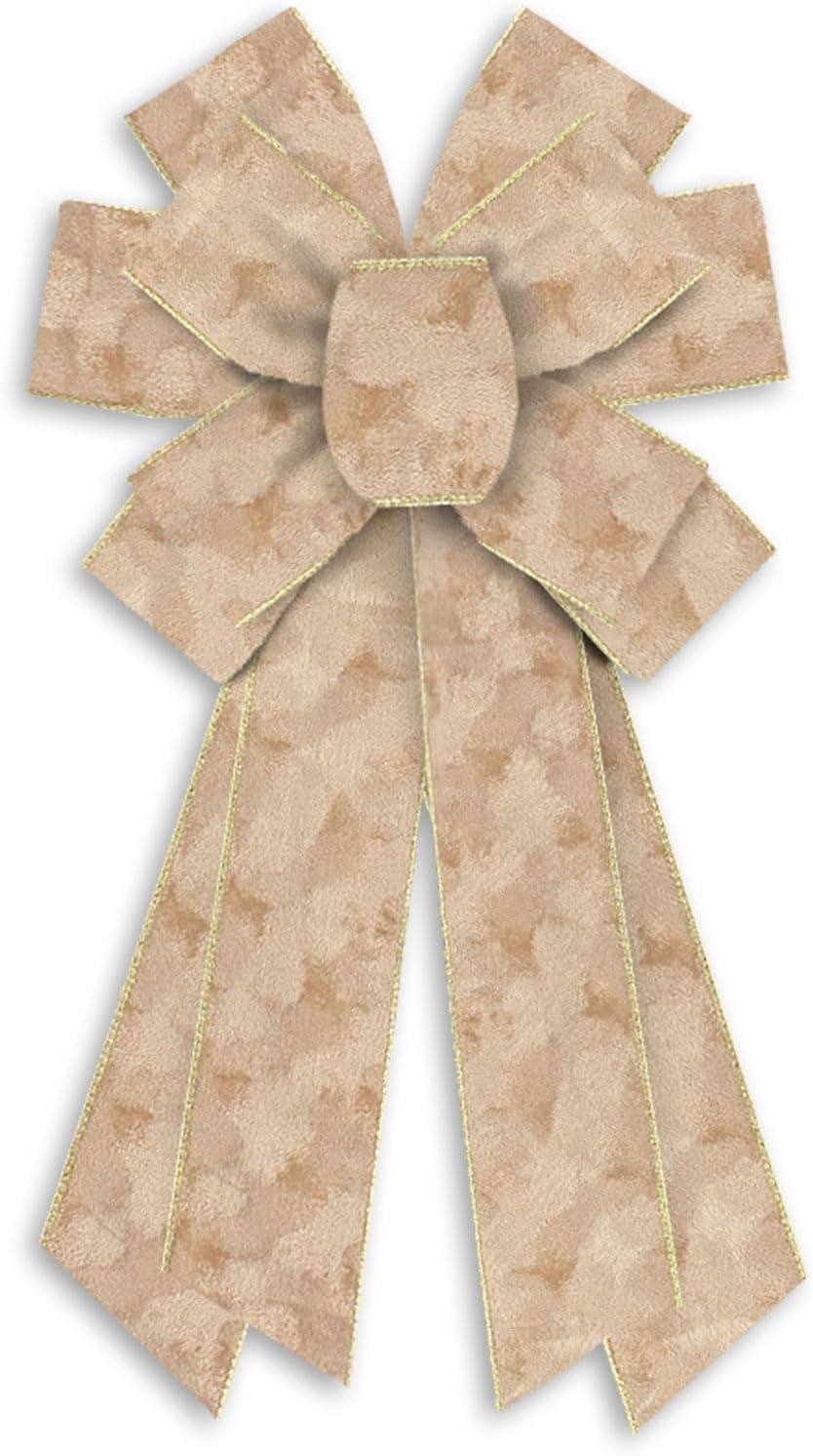 Regine Switzerland Large Christmas Bow - Champagne Velvet Wreath Decor for Front Door & Party
