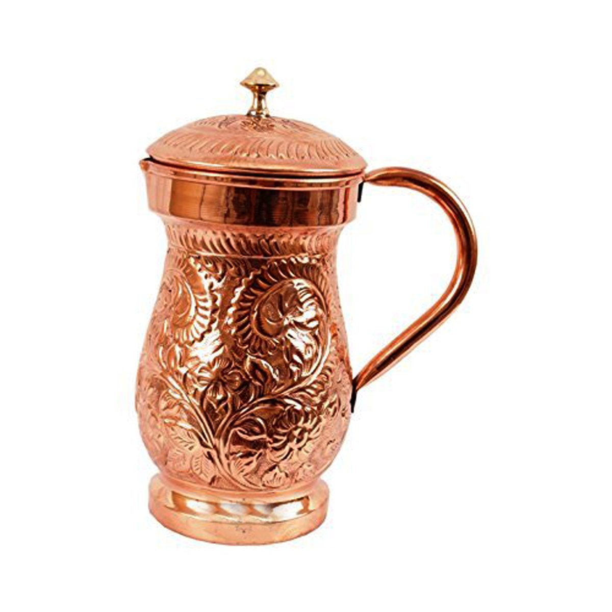 PARIJAT HANDICRAFT Handcrafted Water Pitcher with Lid Flower Design Embossed Capacity 57 Fluid Ounce Approx