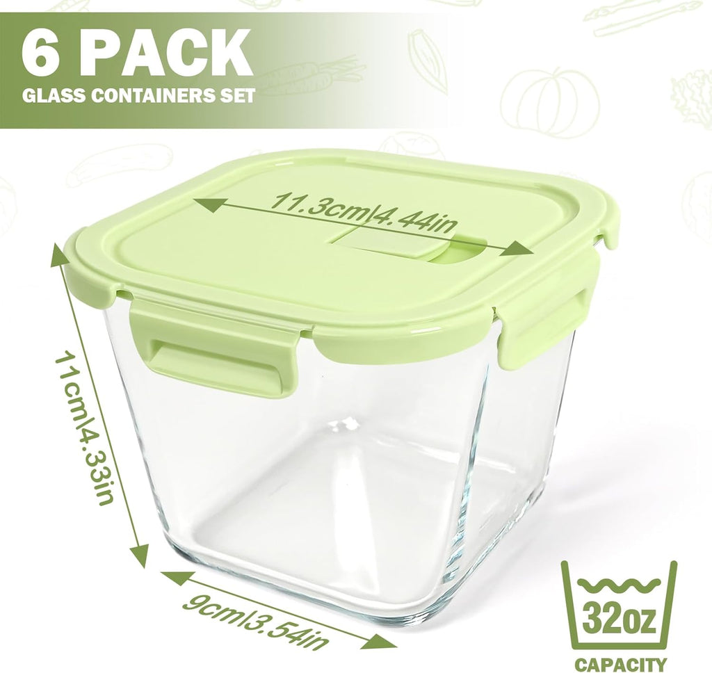 Regine Switzerland Glass Soup Containers - 32oz Borosilicate Storage with Lids, Airtight & Microwave Safe | 6 Pack