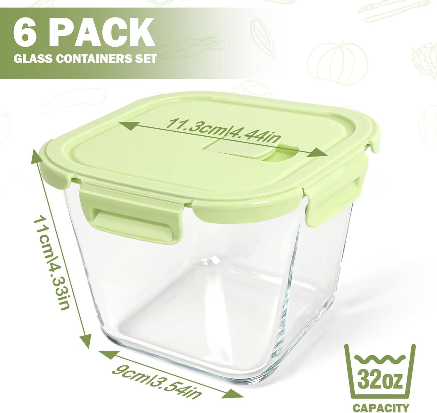 Regine Switzerland Glass Soup Containers - 32oz Borosilicate Storage with Lids, Airtight & Microwave Safe | 6 Pack