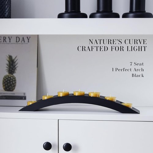 Arch Tea Candle Holder Set by [Brand Name] - 7 in 1 Black Wooden Candelabra for Tealights | Perfect for Coffee Tables - 2 PCS
